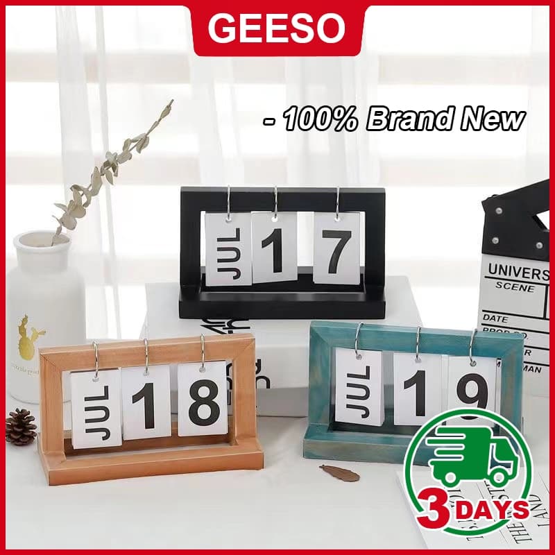 GEESO ปฏิทินหมุนหน้ากระดาษ ทำจากไม้ ปฎิทินตั้งโต๊ะ ตกแต่งโต๊ะ ของแต่งห้องสไตล์มินิมอล Wooden Calendar