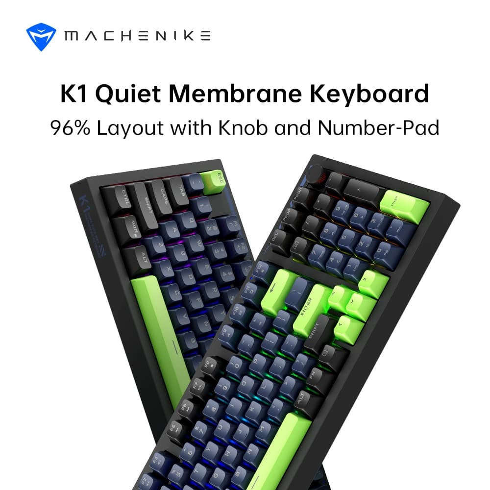 คีย์บอร์ดเกมมิ่งแบบมีสาย Machenike K1 ที่มีเค้าโครง 98 ปุ่ม พร้อมไฟแบ็คไลท์ RGB คีย์บอร์ดไร้เสียงพร้อมปุ่มหมุนและแป้นตัวเลข (คีย์บอร์ดภาษาไทย)