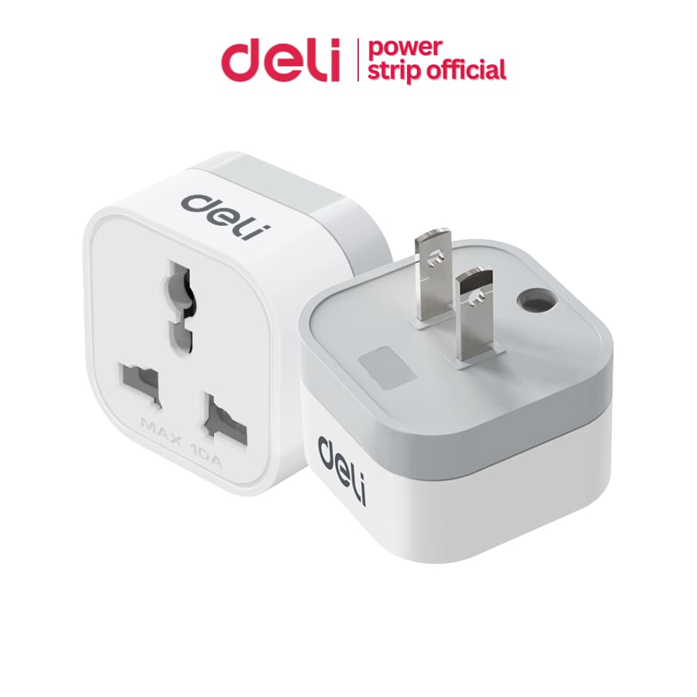 Deli เซ็ตปลั๊กแปลง 3อัน อแดปเตอร์แปลงสากล พร้อมแท่นเก็บ EU US UK กำลังไฟ 10A 2500W Universal Adapter