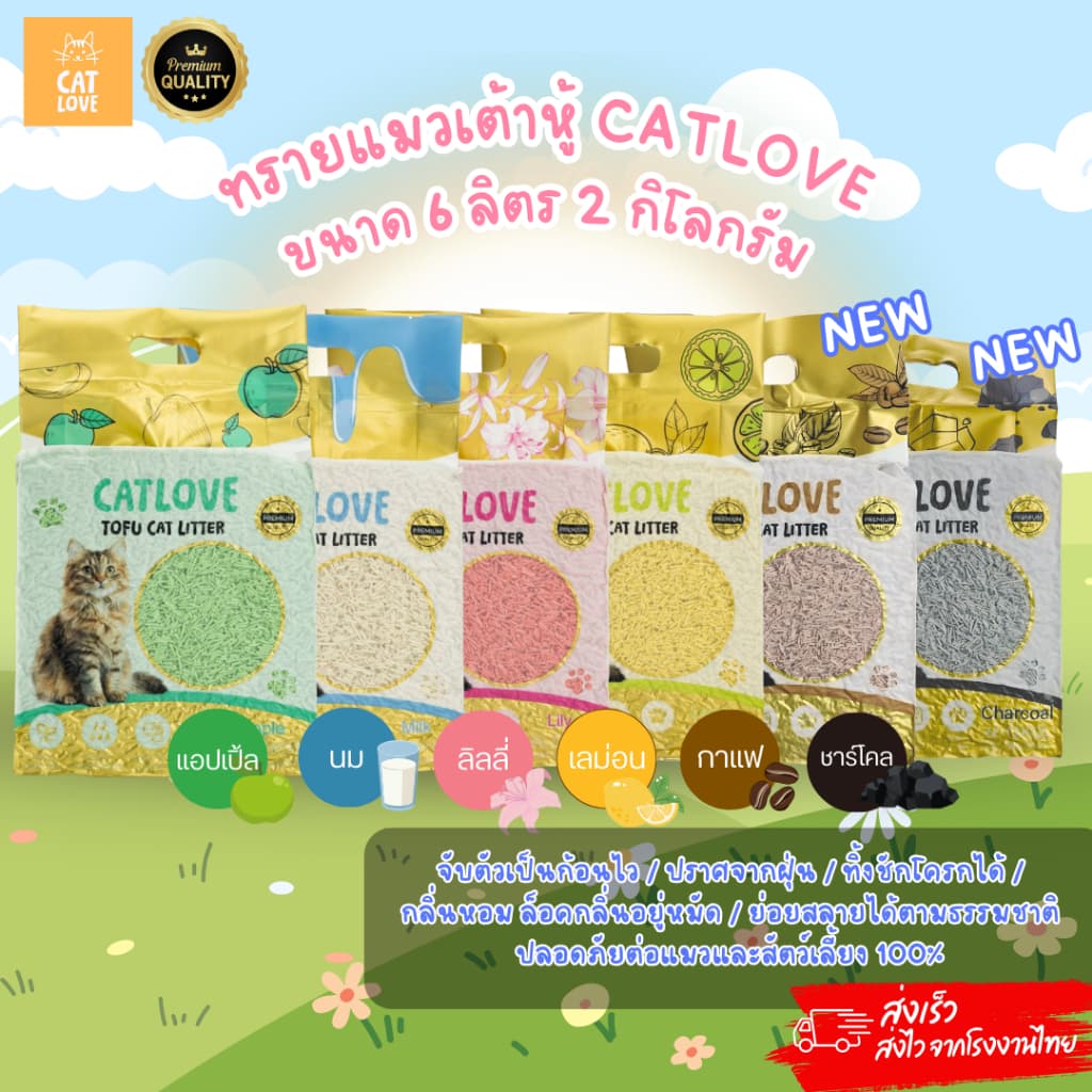 CATLOVE ทรายแมวเต้าหู้ 6L/2KG ทรายเต้าหู้เกรดPREMIUM ออร์แกนิค100% ดูดซับดี ฝุ่นน้อย ส่งไว