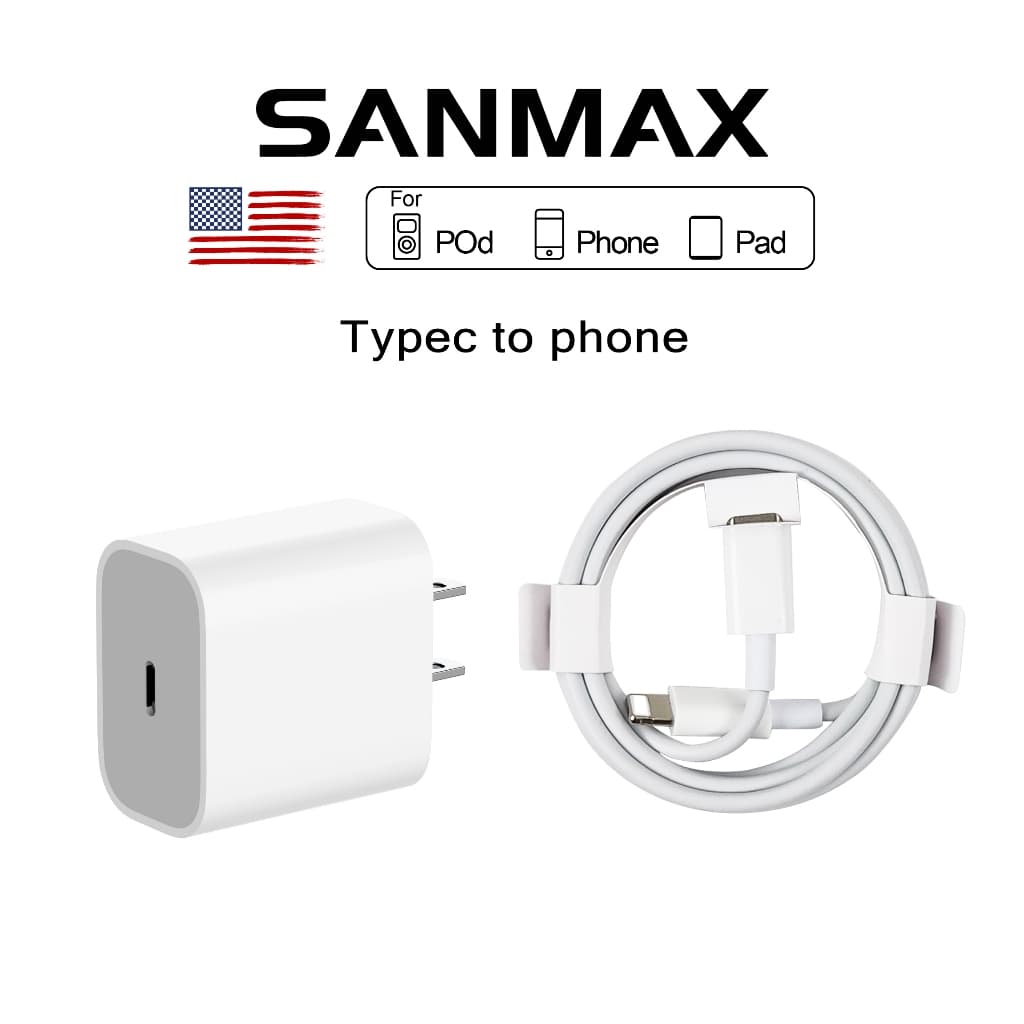 สายชาร์จ 20w Typec หัวชาร์จ pd 20w สำหรับรุ่น i5 i6 i7 8 8plus x xr i11 i12 i13 i14pro max se ยี่ห้อ sanmax fastcharging